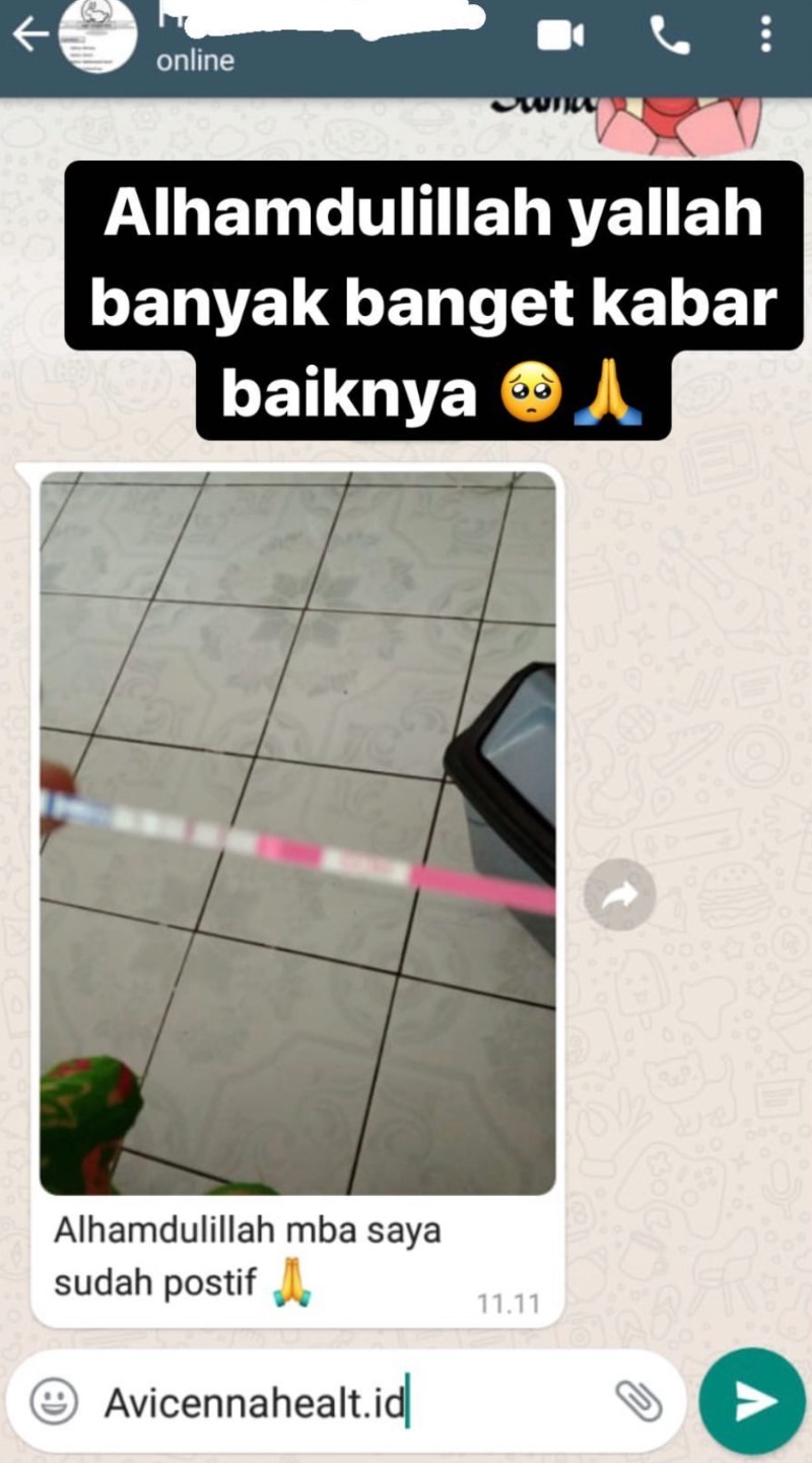 Screenshot testimoni kabar baik pelanggan Avicenna